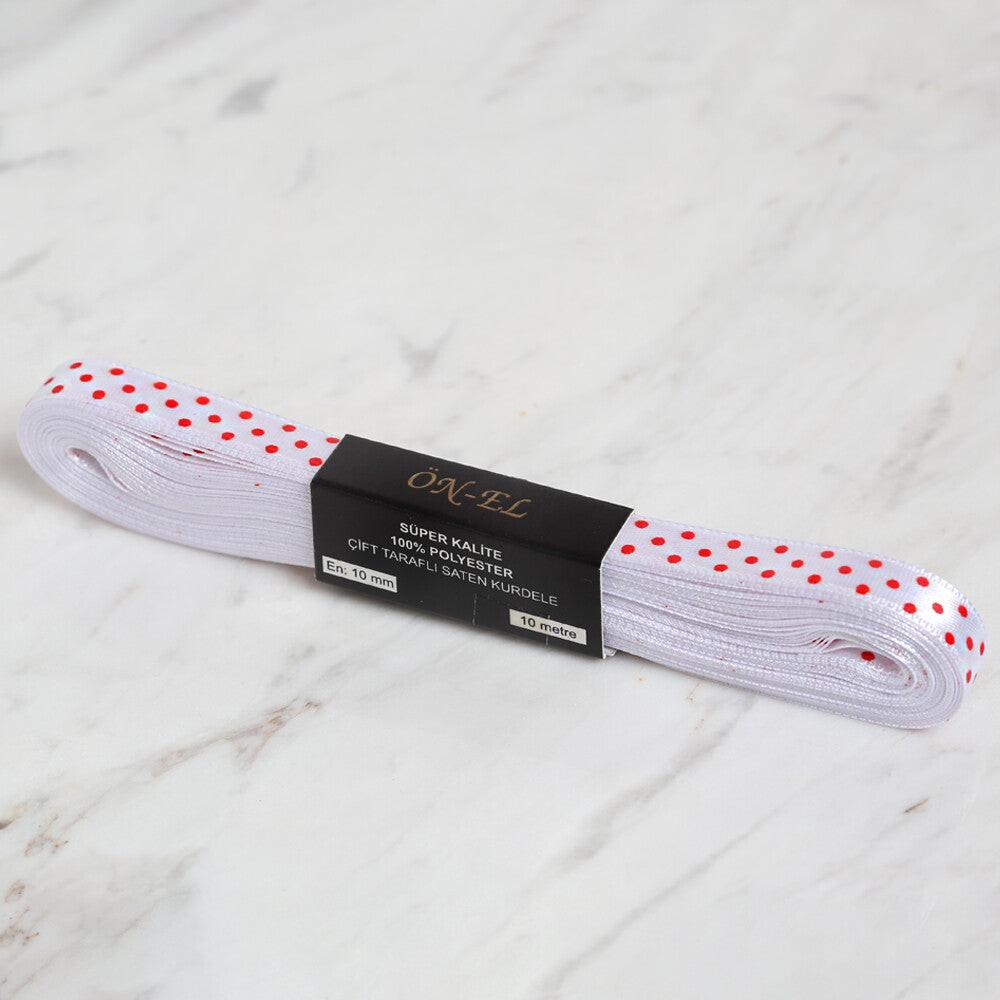 Loren Crafts 1 cm 10 mt Beyaz Saten Puantiyeli Kurdele